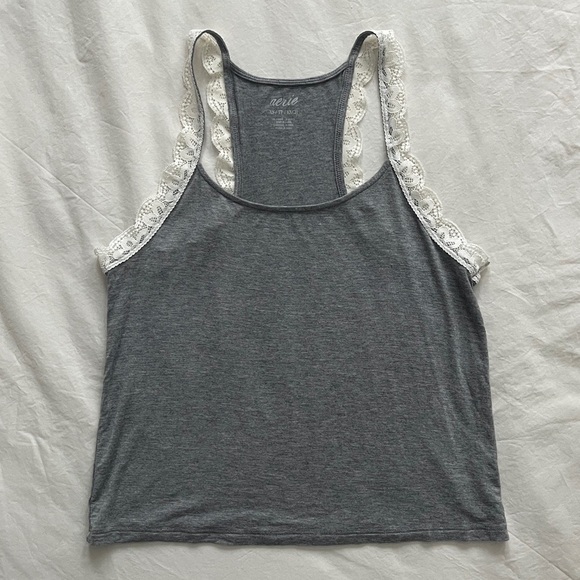 aerie Other - aerie Grey and White Floral Lace Trim Pajama Tank Top